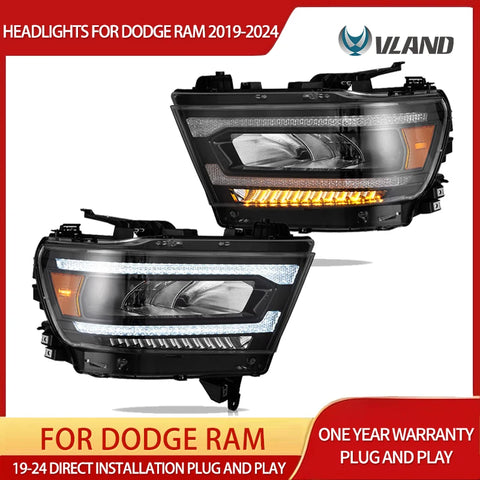 LED Reflection Bowl Headlights for Ram 1500 DT 2019-2024 Headlight Assembly Vland