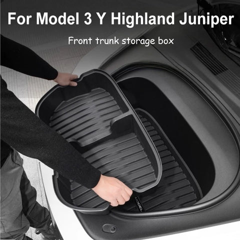 For Tesla Model 3 Y Highland Juniper Car Front Trunk Storage Box TPE Material Organizer Container Front Trunk Accessories Car