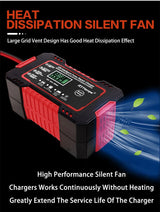 Car Battery Charger 12V 6A Touch Screen Pulse Repair LCD Fast Power Charging Wet Dry Lead Acid Digital LCD