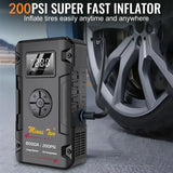 8000A Portable Car Jump Starter & 200PSI Fast Inflator, Auto-Shutoff, Digital Readout & Multi-Mode Light for Winter & Roadsid