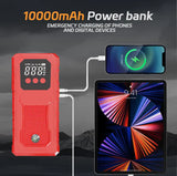 Portable Car Jump Starter Power Bank Emergency Booster Wireless Charging 12V Auto Starting Device High Brightness 10000mAh