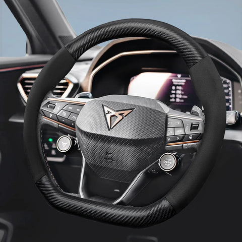 Cupra Suede Carbon Fiber Steering Wheel Cover Fit Car Interior Accessory Hocasen
