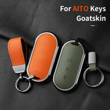 Aluminum Alloy Goatskin Car Key Case Cover For HUAWEI Aito M5 M7 2022 Car Key Case Protect Fob Car Interior Accessory OEM