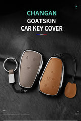 Aluminum Alloy Goatskin Car Key Case Cover For Changan Eado Unit CS35plus CS55plus CS75plus Car Key Protection Shell Accessor