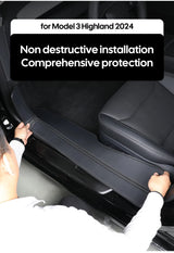 For Tesla New Model 3 Highland Front Rear Door Sill Pad Door Welcome Pedal Threshold Strip  Leather Accessories