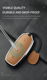 Metal and Leather Car Key Case Cover For BYD Denza D9 DM-i 2022 2023 N7 N8 Auto Keychain Protect Set