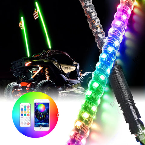 2ft 1/2 PCS RGB Spiral LED Whip Light for UTV ATV for Polaris RZR 800 900 1000 XP For Can-Am Maverick X3 APP Remote Control L