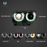 Black RGB Projector Headlights for Challenger 2015-2024 Headlight Assembly VLAND