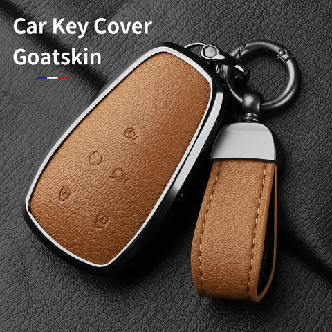 Aluminum Alloy Goatskin Car Key Case Cover For Changan Eado Unit CS35plus CS55plus CS75plus Car Key Protection Shell Accessor
