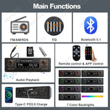 Retro Style 1Din MP3 Radio Bluetooth 5.1 EQ Fast Charge Car Interior Accessory AKAMATE