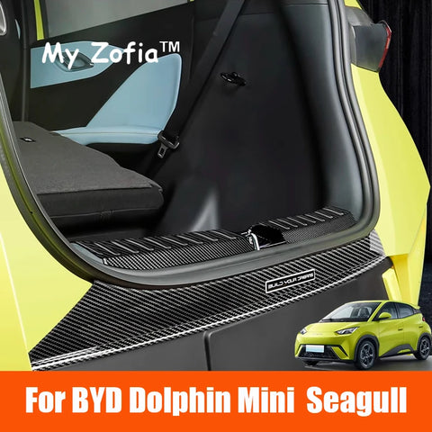 For BYD Dolphin Mini Seagull 2024 2025 2026 Car Rear Guard Plate Trunk Protective ABS Carbon Fiber Cover Interior Accessories