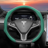 Perforated Leather Cover for Tesla Model 3/Y Car Interior Accessory Hocasen Green D-Shaped