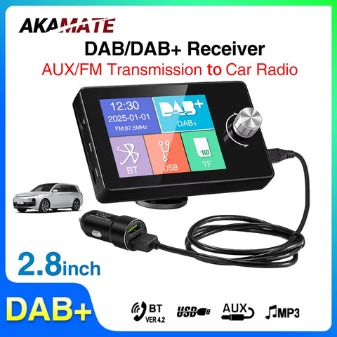DAB+ Digital Radio Receiver with Bluetooth FM Transmitter Car Interior Accessory AKAMATE