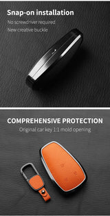 Aluminum Alloy Goatskin Car Key Case Cover For Changan Eado Unit CS35plus CS55plus CS75plus Car Key Protection Shell Accessories