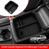 Volkswagen Taos 2022-2026 Central Armrest Storage Box ABS Stowing Tidying Car Tray Organizer Accessories Black