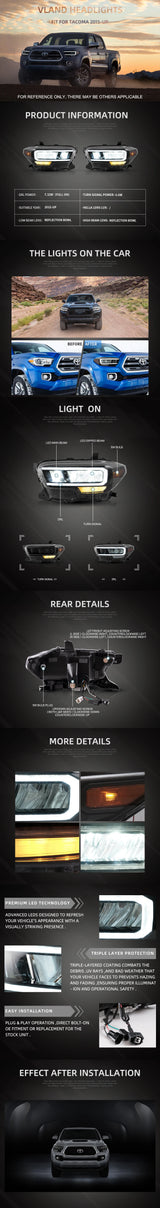 LED Headlights w Daytime Running Lamp for Tacoma 16-23 Car Interior Accessory Vland
