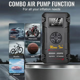 8000A Portable Car Jump Starter & 200PSI Fast Inflator, Auto-Shutoff, Digital Readout & Multi-Mode Light for Winter & Roadsid