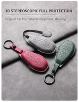 Leather Car Key Case Cover Shell For DENZA D9 EV D9 DM Sheep Suede Car Remote Key Bag Case Protecter Keychain Cover Decorative