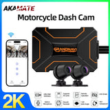 2K Dual Lens Waterproof Motorcycle Dash Cam WiFi DVR Dashcam AKAMATE
