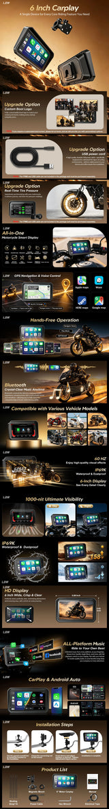 6-inch Motorcycle GPS CarPlay Navigation Universal Android Head Unit LBW