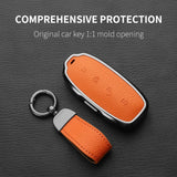 Metal and Leather Car Key Case Cover For BYD Denza D9 DM-i 2022 2023 N7 N8 Auto Keychain Protect Set Car Key Case OEM