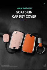 Aluminum Alloy Goatskin Car Key Case Cover For VW Golf 7 mk7 Skoda Octavia A7 Tiguan MK2 SEAT Ateca Leon FR 2 Ibiza Car Inter
