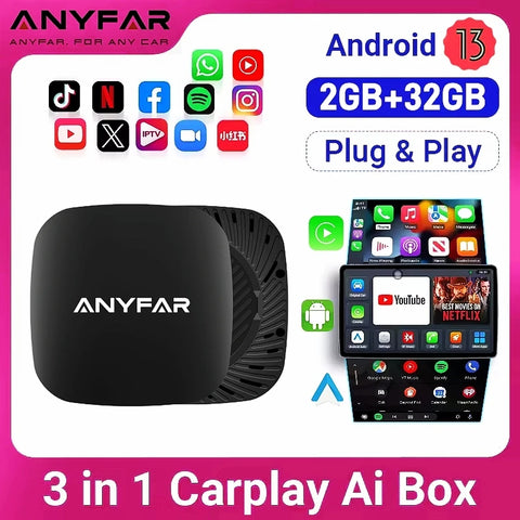 Wireless CarPlay Android Auto AI Adapter for Wired Systems CarPlay Adapter ANYFAR