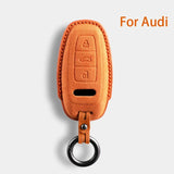 For Audi A6 A7 A8 E-tron Q5 Q8 C8 D5 Gold Edge Design Suede Car Key Case Shell Keychain Car Interior Accessory OEM
