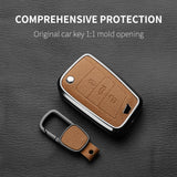 Aluminum Alloy Goatskin Car Key Case Cover For VW Golf 7 mk7 Skoda Octavia A7 Tiguan MK2 SEAT Ateca Leon FR 2 Ibiza Car Inter