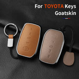 Metal And Goatskin Car Key Case Cover For Toyota Sequoia Cross Fortuner Prius Venza Alphard Vellfire Sienna Tundra Mirai Yari