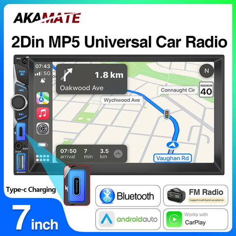 7 Inch Universal Double Din CarPlay Player Radio Android Head Unit AKAMATE