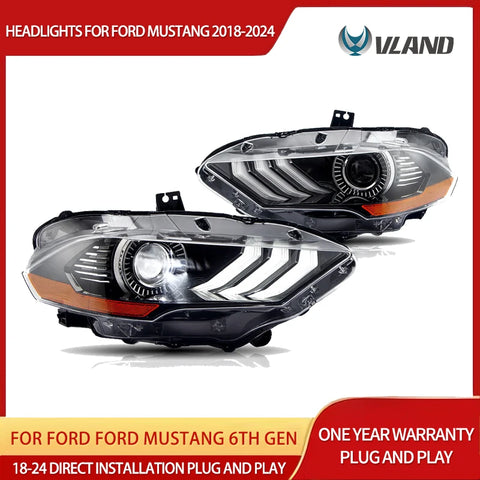 Black LED Dual Beam Projector for Mustang 2018-24 Car Interior Accessory Vland