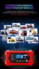 Car Battery Charger 12V 6A Intelligent Fast Charging Pulse Repair Type Full Auto-Stop Dual-Mode Lead Acid for Motorcycle Truc