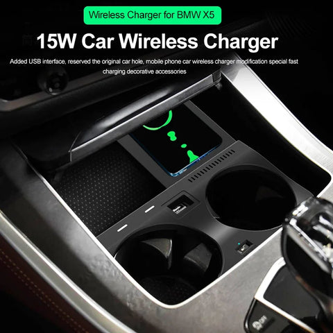 15W Fast Wireless Charger Pad for BMW X5 X6 X7 Car Interior Accessory LINGLUYANG