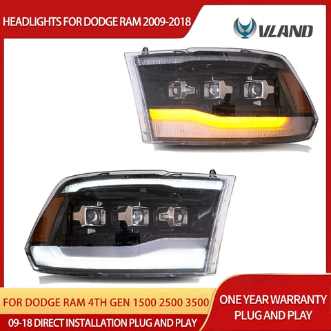 Black LED Headlights for Ram 1500 2009-2018 Car Interior Accessory Vland