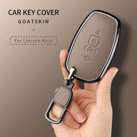 Aluminum Alloy Goatskin Car Key Case Cover For Lincoln Continental MKC MKZ MKX 2017 2018 2019 Navigator Nautilus keychain Key