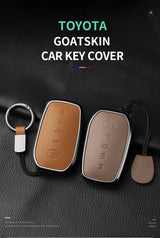 Metal And Goatskin Car Key Case Cover For Toyota Sequoia Cross Fortuner Prius Venza Alphard Vellfire Sienna Tundra Mirai Yari