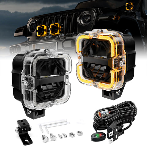 2pcs LED Work Light White & Amber Driving Fog Light Daytime Running Light Led Light Bar For Car Truck Pickup Boat Suv Off Roa
