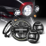 Motorcycle 7 inch Moto LED Headlight with 4-1/2" 4.5inch LED Auxiliary Fog Passing Lights Lamp for Harley Touring Electra Gli