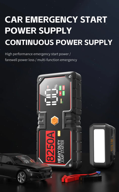 8250A Peak 12V Vehicle Emergency Power Supply, Explosion-Proof Battery Cell, USB Output & LED Flashlight, Ideal for 8.0L Petr