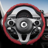 Wavy Sports Leather Steering Wheel Cover Smart Fortwo Car Interior Accessory Hocasen Red Round 3Pc