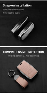 Aluminum Alloy Goatskin Car Key Case Cover for Jaguar JLR