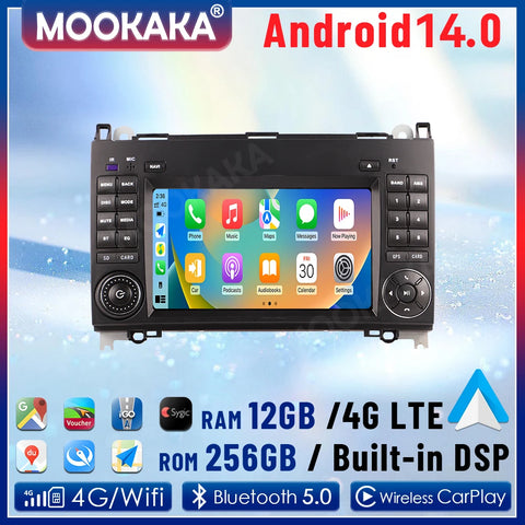 7-Inch Android Head Unit with Wireless CarPlay for Mercedes B200 Android Head Unit Aotsr 8GB 128GB Eight Core