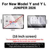 9H Tempered Glass Film for 2026 Tesla Model Y L 6 Seater Juniper Launch 16 inch Front Screen Rear Display Protector 2PCS Sets