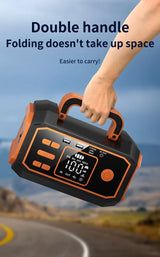 Portable All-in-One Car Emergency Tool: Jump Starter, Tire Inflator, Power Bank & LED Light, Folding Handle, Compatible with