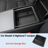 For Tesla Model 3 Highland Y Juniper Car Central Control Storage Box Double-layer Armrest Organizer Auto Interior Accessories