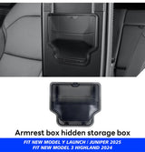 Hidden Armrest Box for Tesla New Model Y Juniper 2025 2026 Model 3 Highland, Magnetic Privacy Storage Case ABS