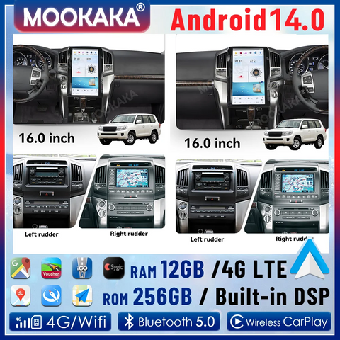 16-Inch Android 13 Head Unit for Toyota Land Cruiser 2008–2015 Android Head Unit Aotsr