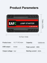 6250A 12000mAh Portable Jump Starter for 10.0L Gas/6.5L Diesel