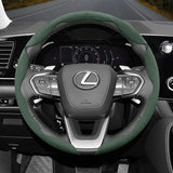 Lexus Anti-Slip Segmented Suede Steering Wheel Cover Car Interior Accessory Hocasen Green 3-Piece Set